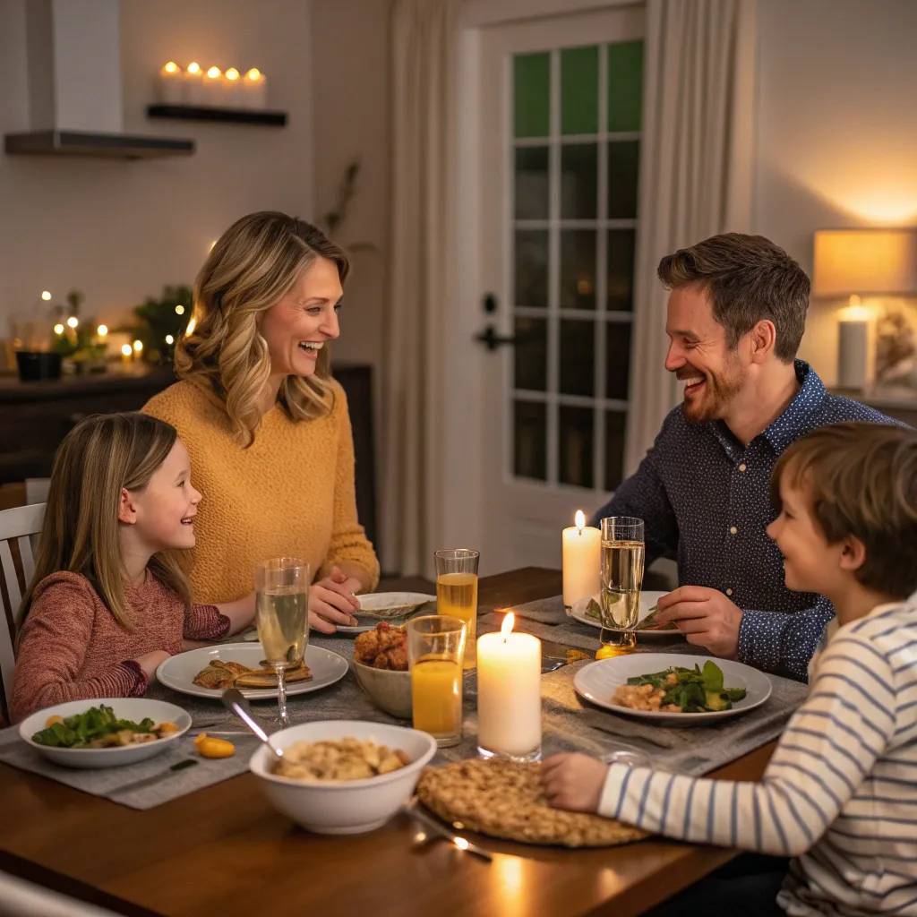Thompson family enjoying a dinner at home